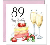 89th Birthday Card for Women - Strawberries & Cake - Ladies Birthday Cards for 89 year old woman Eighty Nine, Eighty Ninth Mum Grandma Sister Aunt Niece Nanny for her Mother Wife Girlfriend