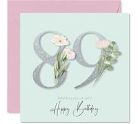 89th Birthday Cards for Women - Fancy Floral Flowers - Happy Birthday Card for 89 Year Old Woman Nanny Granny Grandma Auntie, 145mm Bday Greeting Cards