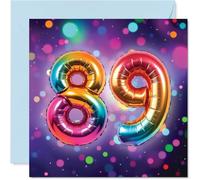 89th Birthday Cards for Women Men - Rainbow Foil Balloon - Happy Birthday Card for 89 Year Old Woman Man Nanny Nan Auntie Dad, 145mm Bday Greeting Cards