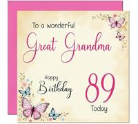 89th Great Grandma Birthday Card - Beautiful Butterfly Floral Great Grandmother Birthday Card for 89 Year old Eighty Nine, Eighty Ninth