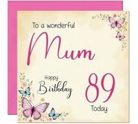 89th Mum Birthday Card - Beautiful Butterfly Floral Mothers Birthday Card for 89 Year old Eighty Nine, Eighty Ninth