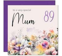 89th Mum Birthday Card - Purple Floral Mother Mom Mums Birthday Card for 89 Year old Eighty Nine, Eighty Ninth