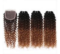 8A Grade Peruvian Virgin Hair Kinky Curly Human Hair Weave Bundles 12 14 16 with 10" Free Part 4 * 4 Lace Closure #T1b/4/30 Color