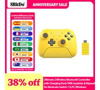 8BitDo - Ultimate 2 Wireless Bluetooth Controller with Charging Dock TMR Joysticks & 8Speed for Nintendo Switch 1/2,PC,Windows White