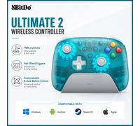 8BitDo Ultimate 2 Wireless Game Controller for Windows 10/11 2.4G Gamepad TMR Joystick with Charging Dock for Android PC Steam Blue with Clip