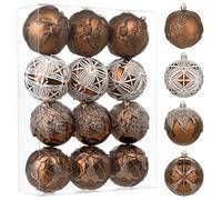 8cm Bronze Christmas Baubles Set of 12 Shatterproof Christmas Tree Ornaments with Glitter & Patterned Designs for Holiday Decor Party Xmas Halloween Thanksgiving Decoration