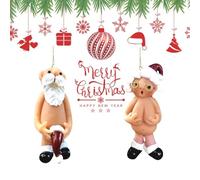 8CM Christmas Decorations, 2 PCS Naughty Santa Ornament Christmas Tree Hanging Ornaments Naked Santa Funny Xmas Party Decor Secret Santa Gift (8CM)