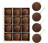 8cm Diameter Christmas Ball Ornament with Flocked and Brown Velvet Present Box, Suitable for Elegant Holiday For Tree Decoration