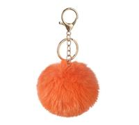 8cm Genuine Real Rex Rabbit Ball, Pom Pom Fluffy Keyring, Soft Plush Charm Ring, Faux Balls Bag Pendant Keychain Decoration(Orange)