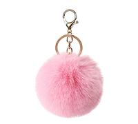 8cm Genuine Real Rex Rabbit Ball, Pom Pom Fluffy Keyring, Soft Plush Charm Ring, Faux Balls Bag Pendant Keychain Decoration(pink)