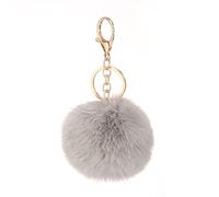 8cm Genuine Real Rex Rabbit Ball, Pom Pom Fluffy Keyring, Soft Plush Charm Ring, Faux Balls Bag Pendant Keychain Decoration(grey)