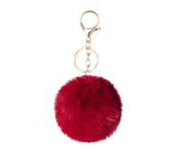 8cm Genuine Real Rex Rabbit Ball, Pom Pom Fluffy Keyring, Soft Plush Charm Ring, Faux Balls Bag Pendant Keychain Decoration(wine red)