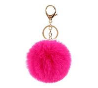 8cm Genuine Real Rex Rabbit Ball, Pom Pom Fluffy Keyring, Soft Plush Charm Ring, Faux Balls Bag Pendant Keychain Decoration(Rose red)