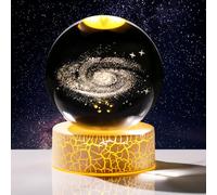 8cm K9 Crystal Ball Engraved with 3D Milky Way Galaxy Ball with Warm Light Stand Universe Model Sphere Astronomy Gifts for Men