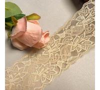 8CM Width Europe Belt Pattern Elastic Nylon Lace Trim,Curtain Tablecloth Slipcover Bridal DIY Clothing/Accessories.(5 Yards in one Package) (Kaki)