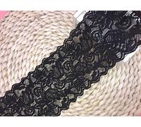 8CM Width Europe Belt Pattern Elastic Nylon Lace Trim,Curtain Tablecloth Slipcover Bridal DIY Clothing/Accessories.(5 Yards in one Package) (Black)