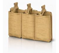 8FIELDS Tactical Laser-Cut Triple AR-15 MOLLE Magazine Placard/Pouch - 1000D Nylon, Holds 3 Mags, Bungee Retention, Mounts to Plate Carrier, Chest Rig & Tactical Vest/Tan