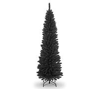 8Ft/2.4m Slim Christmas Tree Artificial Black Pencil Tree 828 Pointed Tips, Metal Stand, Holiday Home Decorations