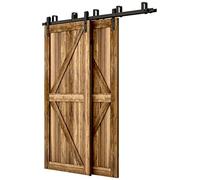 8FT/243cm Heavy Duty Bypass Sliding Barn Doors Track Hardware System J Shape Hangers for Bypass Double Wooden Door