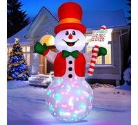 8FT Christmas Inflatable Outdoor Decoration Snowman, Xmas Decorations Snowman Holding Sign Welcoming Guest, Built-in Rotating Disco Light, Blow Up Outside Decor for Lawn Yard Garden