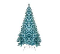 8Ft Flocked Blue Christmas Tree Snow Dusted Artificial Pine Foldable Metal Stand 1396 Tips Hinged Branches Snowy Bushy Luxury Holiday Home Decoration
