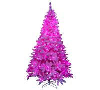 8Ft Flocked Prelit Pink Christmas Tree with Pink LED Lights Multifunction, Snow Dusted Artificial Pine Foldable Metal Stand 1396 Tips Hinged Branches Snowy Bushy Luxury Holiday Home Decoration