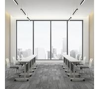 8ft Folding Conference Table Modern Office Boardroom Desk White Meeting Table with Silent Iron Wheels for Classroom & Conference Room Use