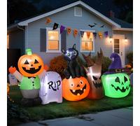8FT Halloween Inflatables Decorations - Black Cat Light Up Pumpkin Tombstone with Built-in LED Lights Blow Up Yard Decor Halloween Decor Indoor Outdoor for Lawn Garden Porch Festival Party Decoration