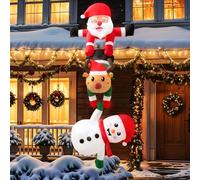8FT Hanging Inflatable Christmas Decorations Outdoor, Christmas Inflatables Climbing Santa Claus with Reindeer & Snowman, Built-in LED Blow Up Santa Outdoor Xmas Decorations for Beam Roof Indoor Decor