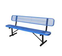 8FT Heavy Duty Outdoor Park Bench with Backrest - Portable Steel Frame, Mesh Design for Lawn, Garden, Deck, Patio & Porch - Black and Blue Color
