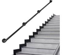 8ft Industrial Pipe Railing il - Wall Mounted Black Grab Bar for irs, Indoor/Outdoor Foot Rail for Dec, Porches, and Steps