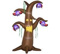 8ft Inflatable Halloween Ghost Tree with Upside-down Bats Showing Teeth Wings