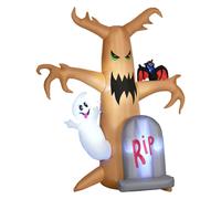 8ft Inflatable Halloween Ghost Tree with White Ghost and Tombstone