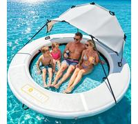 8FT Inflatable Water Hammock Float Ring with UPF 50+ Canopy, Heavy Duty Lake Floating Rafts with Cooling Mesh Center for Adults, Tanning Pool Island Float Platform for Party, 660 LBS Capacity