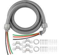 8FT Liquid-Tight Conduit Kit, 1/2" Pre-Wired Electrical Whip with 3×10AWG THHN Copper Wires, Bare Wire Ends, 90° & Straight Connectors, Outdoor HVAC A/C Wiring