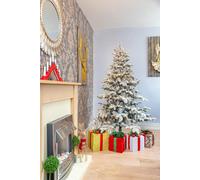 Luxury Pre Lit Flocked Christmas Snow Covered Green Tips Tree Home Snowy Decorations Warm White LEDs Lights, 8Ft Shatchi White 8ft