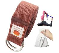8ft Thick Brown Yoga Strap for Stretching Belts with Dual Metal Loops Storage Bag Set for Foot and Leg, Cotton Resistance Wide Workout Band Exercise Ring for Man Woman, Fitness Adjustable D-Ring