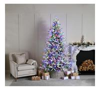 8ft Topeca Pine Christmas Tree Artificial - White Frosted Green with LED Lights Multicoloured 3422 Tips