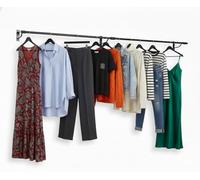 8ft Wall-Mounted Clothes Rail with 3 Brackets - Heavy-Duty Metal Hanging Rail - Gloss Black Wardrobe Rail for Home, Retail & Storage (32 mm)