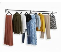 8ft Wall-Mounted Clothes Rail with 3 Brackets - Heavy-Duty Metal Hanging Rail - Gloss Black Wardrobe Rail for Home, Retail & Storage (25 mm)