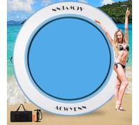 8FT Water Hammock Blue-White Floating Dock Round Floating Ring for Lake Ocean, Heavy Duty Circle Lake Float for Adult, Party Inflatable Pool Float Fits 4-6