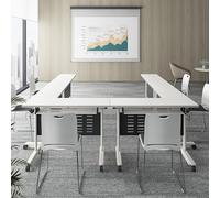 8ft White Folding Conference Table - Modern Office Boardroom Desk with Iron Silent Wheels - Ideal for Meetings Classrooms and Collaborative Spaces