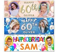 8Ft x 1 Outdoor Banner | Photo Personalised 60th Happy Birthday Banner | 60th Birthday Decorations | Happy 60th Birthday Banners | 60th Photo Personalised Party Decorations | Pink