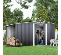 8ft x 6ft Metal Garden Tools Shed With Firewood Log Storage-Dark Grey