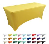 8FT Yellow Stretch Tablecloth - Washable, Wrinkle-Resistant Cover for 4FT, 6FT, 8FT Folding Tables - Ideal for Weddings, Events, Market Stalls (1 Pack)