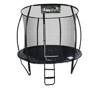 8ftJump PRO Xcel Round Trampoline. Black Powder Coated Steel for Added Rust Protection. Strong Sturdy Frame Black Padding. High Specification with Safety Ladder for Additional Safety.