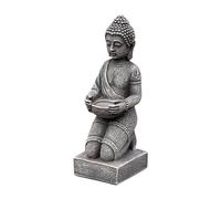 8gartendekoparadies.de Buddha statue on a pedestal, stone figure, H. 43 cm, 9 kg, made of cast stone, frost-proof for outdoor use (multi-colored)