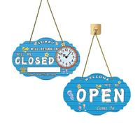 8Gnituhs Blue Open Closed Sign with Clock,Double Sided 40x25cm Vinyl,for Business Window,Door,Shop & Office,Will Return Be Back Sign,Come In We're Open Sign,Please Come Again Sign,Shop Door Sign