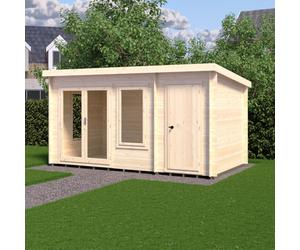 8Gx14 Shire Elm Log Cabin with Side Shed in 19mm Logs