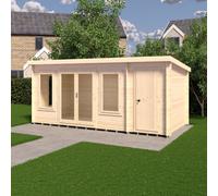 8Gx17 Shire Elm Log Cabin with Side Shed in 19mm Logs